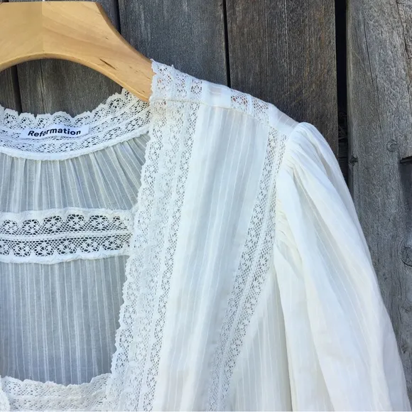 NWT Reformation Betsie Lace Midi Dress Organic Cotton Ivory 12