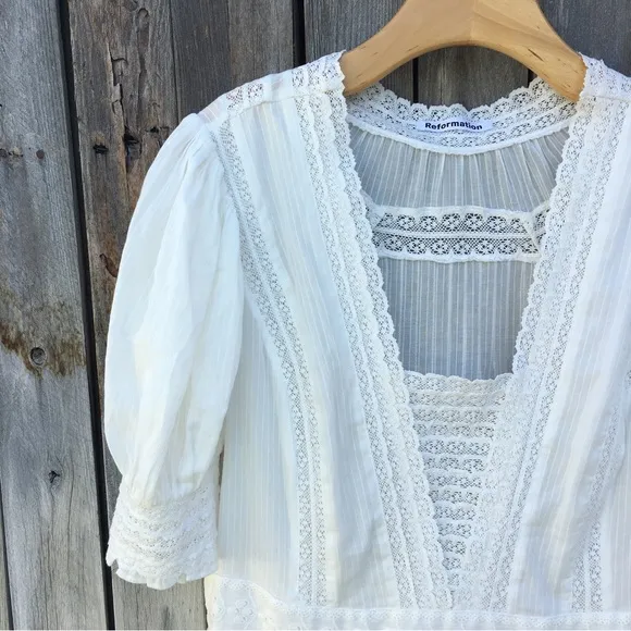 NWT Reformation Betsie Lace Midi Dress Organic Cotton Ivory 12