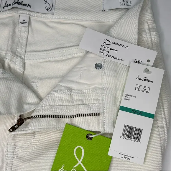 NWT Sam Eldeman Women's Distressed Kick Flare Jeans. White Size 24