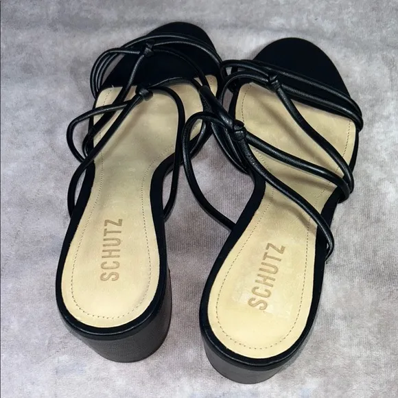 NWT Schutz Princey Black Strappy Women's Sz US 10B Leather Heeled Sandal