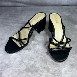 NWT Schutz Princey Black Strappy Women's Sz US 10B Leather Heeled Sandal