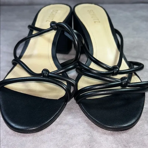 NWT Schutz Princey Black Strappy Women's Sz US 10B Leather Heeled Sandal