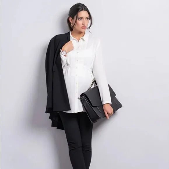 NWT Seraphine Black Tailored Maternity Woven Blazer Jacket size 16