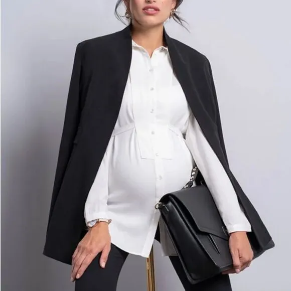 NWT Seraphine Black Tailored Maternity Woven Blazer Jacket size 16
