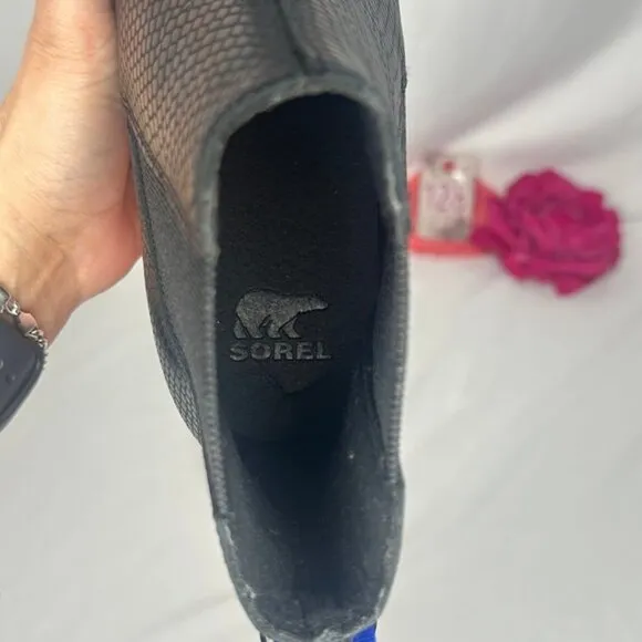 NWT Sorel Brex Heel Chelsea Boots Black/Pink Size 9