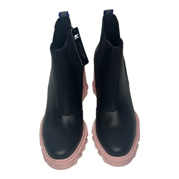 NWT Sorel Brex Heel Chelsea Boots Black/Pink Size 9