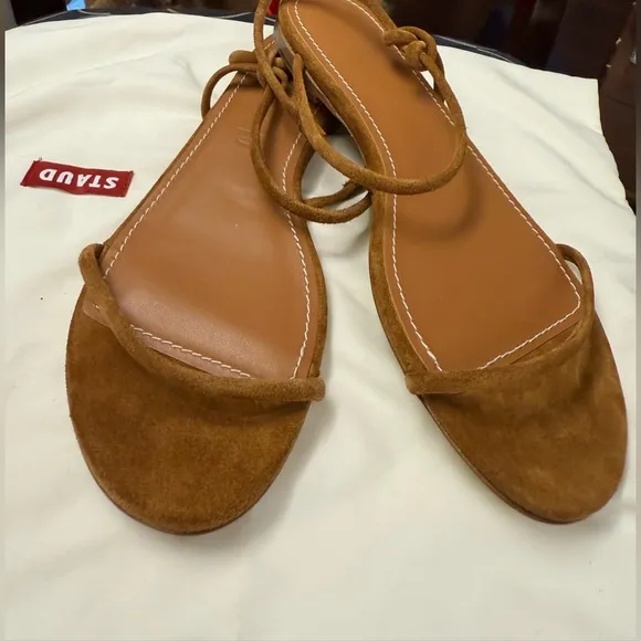 NWT STAUD Laurel Suede Sandals in Warm Tan Size 9.5