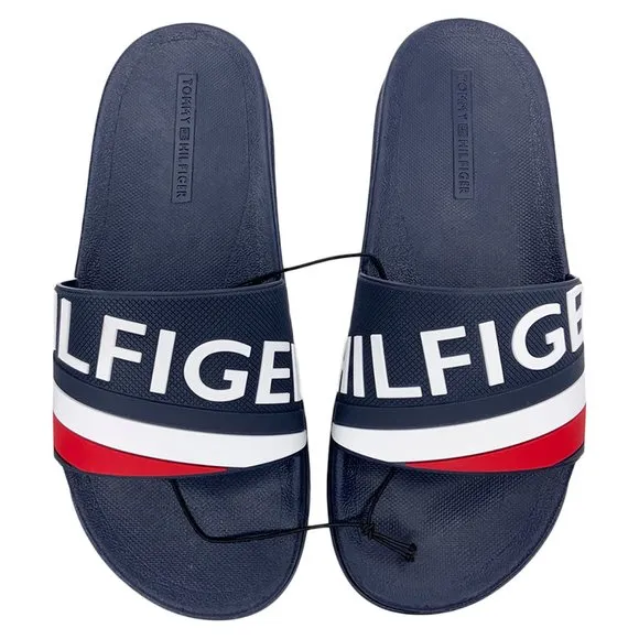NWT TOMMY HILFIGER MEN NAVY SLIP ON SLIDES SANDALS SIZE 7 12
