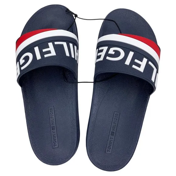 NWT TOMMY HILFIGER MEN NAVY SLIP ON SLIDES SANDALS SIZE 7 12