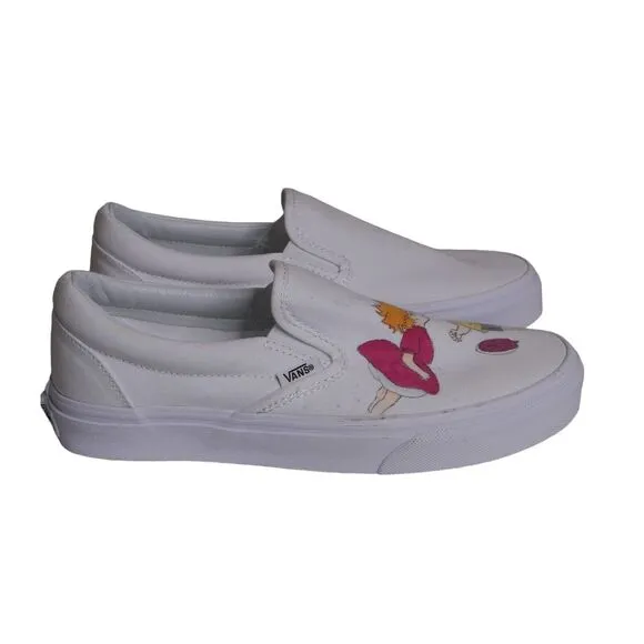 NWT Vans Art Hand Drawn Ponyo Studio Ghibli Women's 7.5 White Shoes Cartoon SPOT