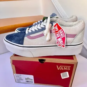 NWT Vans Old Skool Stackform Platform Pig Suede Sherpa Pink Blue Multi Sneakers