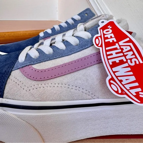 NWT Vans Old Skool Stackform Platform Pig Suede Sherpa Pink Blue Multi Sneakers