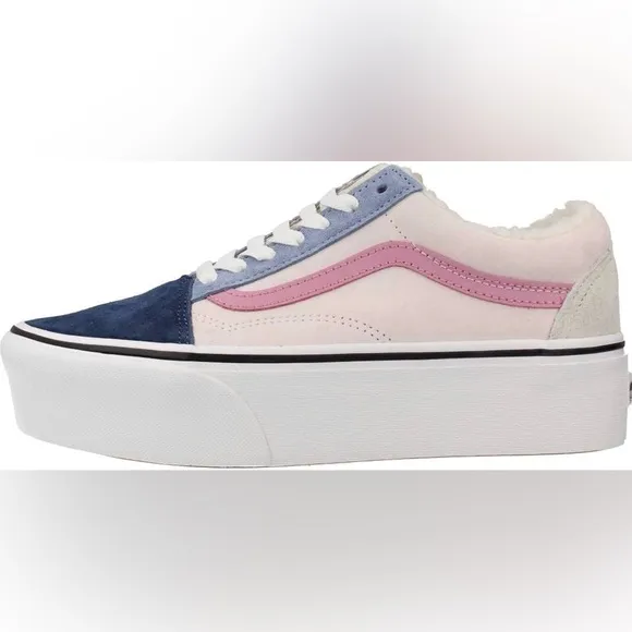 NWT Vans Old Skool Stackform Platform Pig Suede Sherpa Pink Blue Multi Sneakers