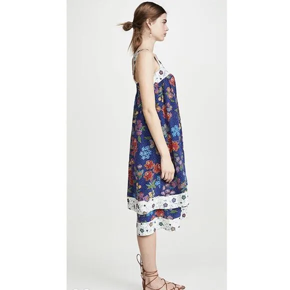 NWT Warm Margaritaville Floral Print Tiered Smock Boho Silk Dress Small