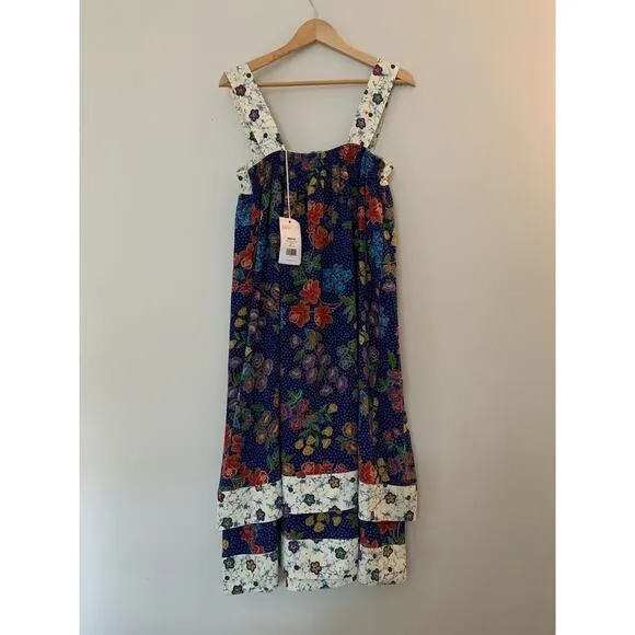 NWT Warm Margaritaville Floral Print Tiered Smock Boho Silk Dress Small