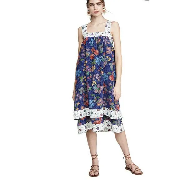 NWT Warm Margaritaville Floral Print Tiered Smock Boho Silk Dress Small