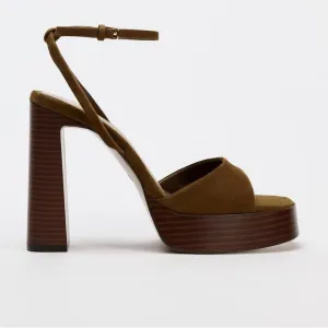 NWT. Zara Brown Suede Chunky Heeled Platform Sandals. Size 10..
