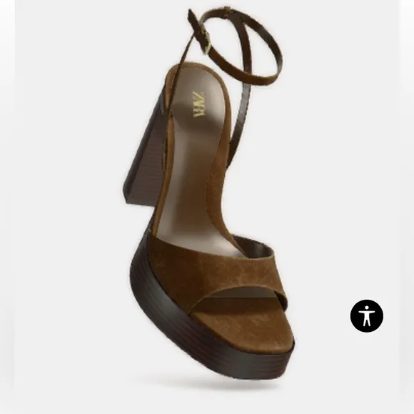 NWT. Zara Brown Suede Chunky Heeled Platform Sandals. Size 10..