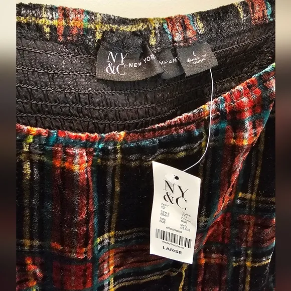 NY&amp;C Plaid Velvet Puff Sleeve Dress Sz L