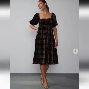 NY&amp;C Plaid Velvet Puff Sleeve Dress Sz L