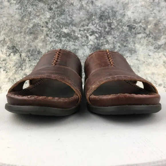 Ocean Pacific Men's Size 9 Karma Brown Leather Open Toe Slip On Sandals BRAZIL