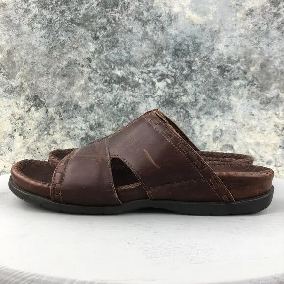 Ocean Pacific Men's Size 9 Karma Brown Leather Open Toe Slip On Sandals BRAZIL