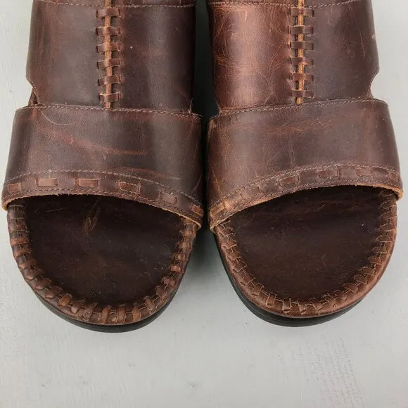 Ocean Pacific Men's Size 9 Karma Brown Leather Open Toe Slip On Sandals BRAZIL