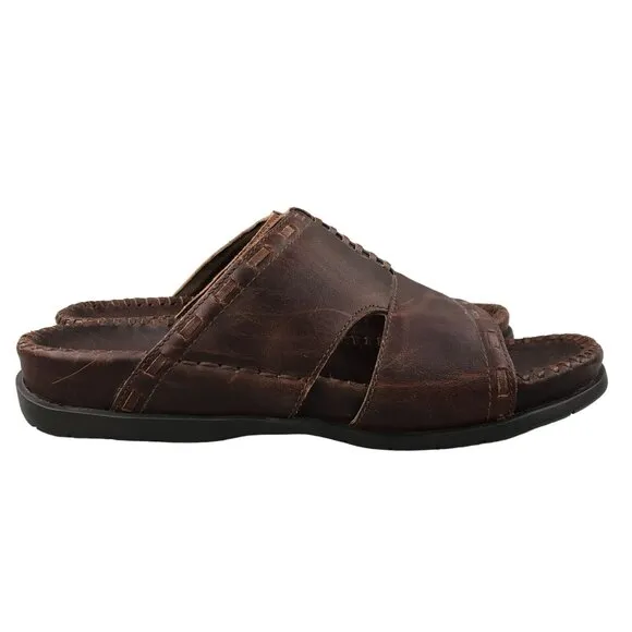 Ocean Pacific Men's Size 9 Karma Brown Leather Open Toe Slip On Sandals BRAZIL