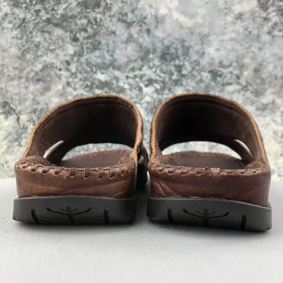 Ocean Pacific Men's Size 9 Karma Brown Leather Open Toe Slip On Sandals BRAZIL
