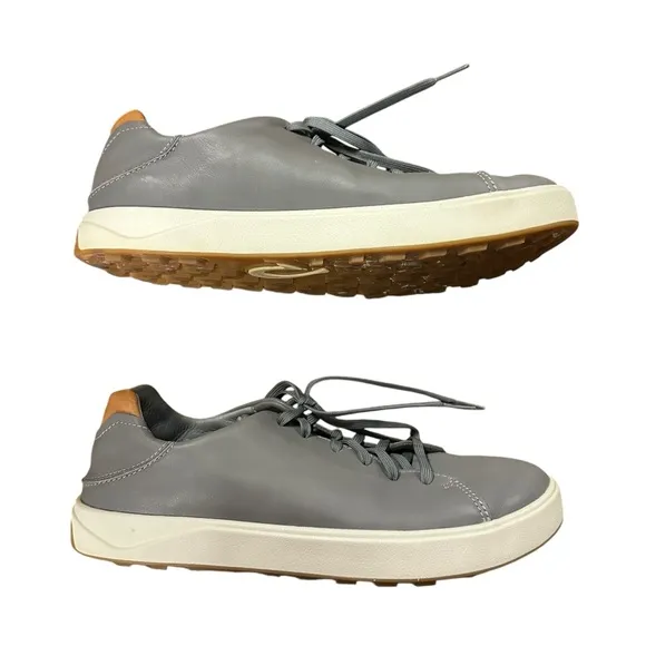 OluKai Men's Wai'alae Spikeless Golf Shoes Leather Sneaker Size 9.5 Stone Gray