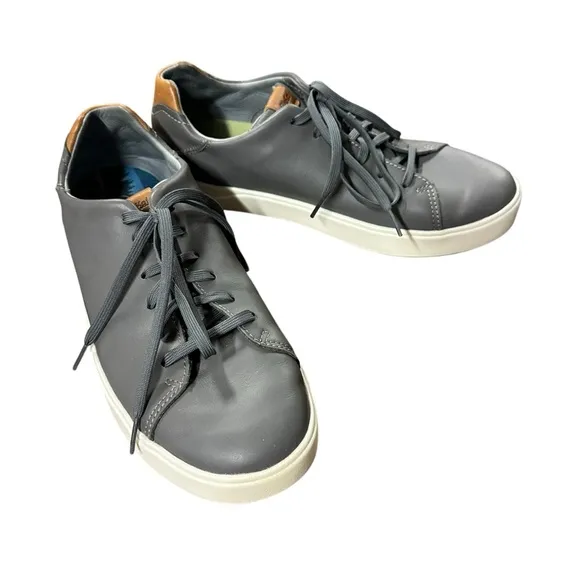 OluKai Men's Wai'alae Spikeless Golf Shoes Leather Sneaker Size 9.5 Stone Gray