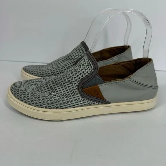 OluKai Pehuea Slip On Convertible Comfort Sneaker Light Gray Breathable Womens 7