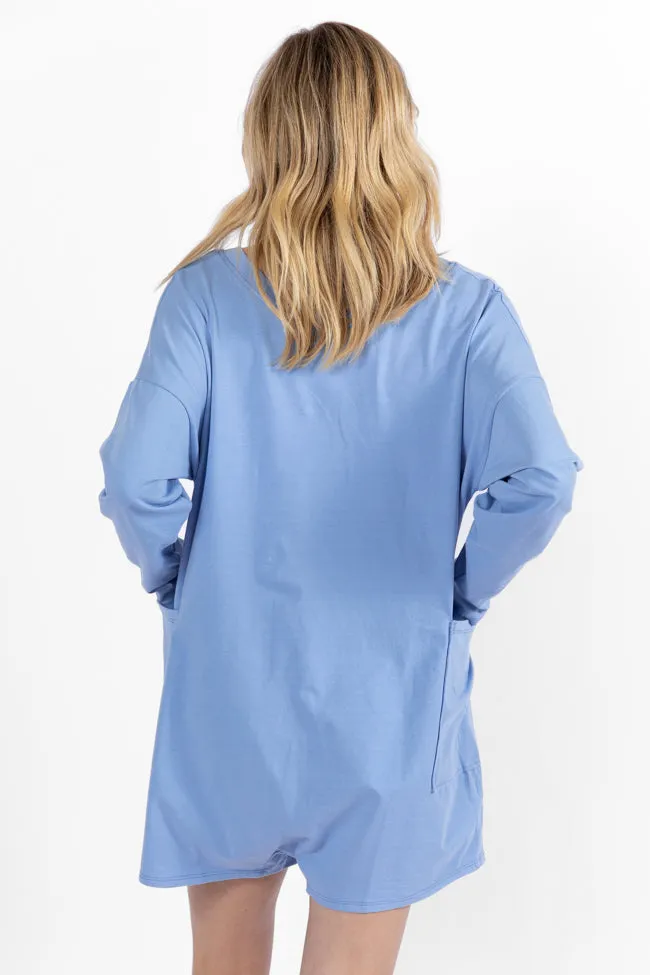 On A Daily Basis Indigo Deep V-Neck Pocketed Long Sleeve Romper FINAL SALE