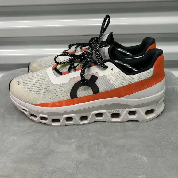 On Cloudmonster Sneakers Mens Size 13 White Orange Athleisure Running Training