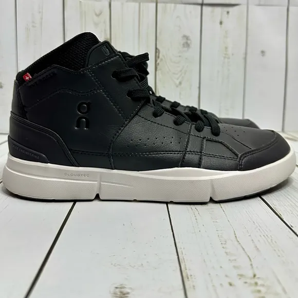 On THE ROGER Mid Hi-Top Black Women Sz 8.5 Retro Shoes Sneakers Streetwear 90’s