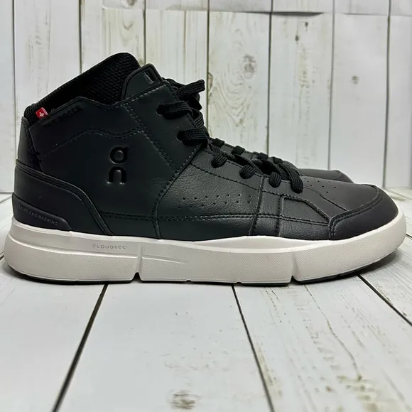 On THE ROGER Mid Hi-Top Black Women Sz 8.5 Retro Shoes Sneakers Streetwear 90’s