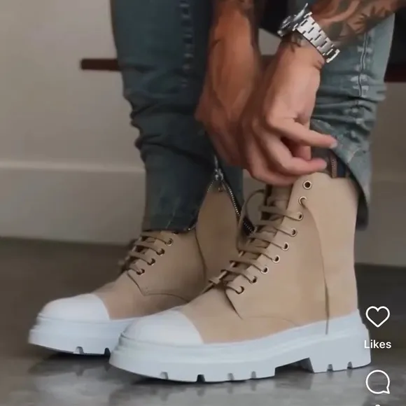 ORO THE DEVON BEIGE COMBAT BOOTS