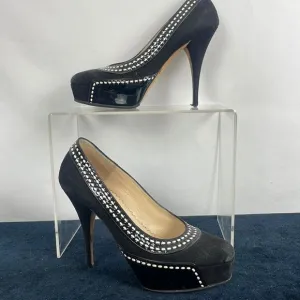 Oscar De Le Renta Black Suede White Stitch Platform Shoes