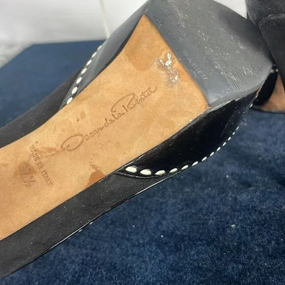 Oscar De Le Renta Black Suede White Stitch Platform Shoes