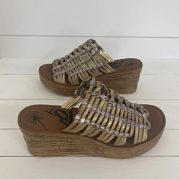 OTBT Starlike Mixed Metallic Woven Leather Platform Wedge Sandals, Women Size 9