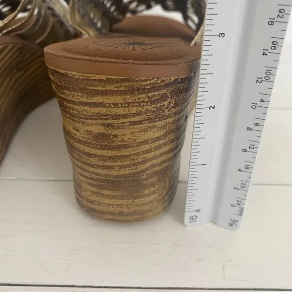 OTBT Starlike Mixed Metallic Woven Leather Platform Wedge Sandals, Women Size 9
