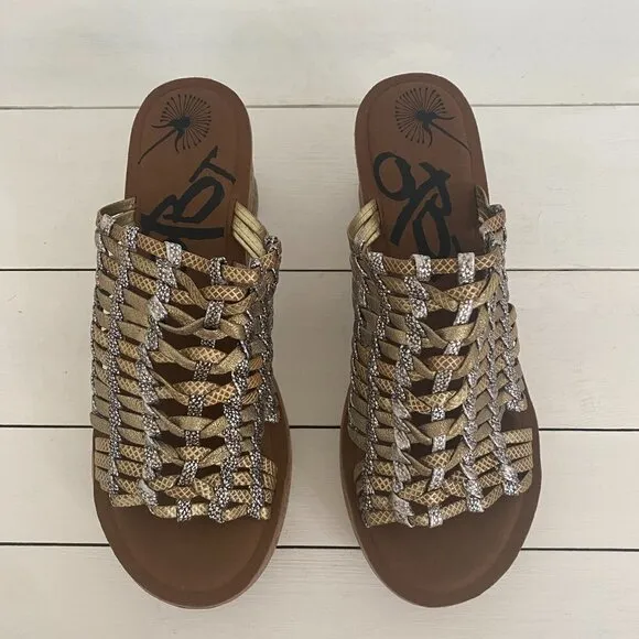 OTBT Starlike Mixed Metallic Woven Leather Platform Wedge Sandals, Women Size 9