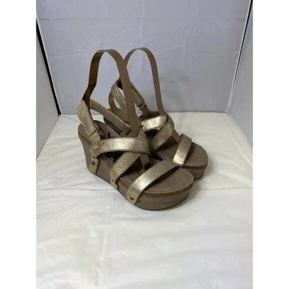 OTBT Women's Sandals Size 6.5 Pewter Brown Leather Platform Strappy &quot;Sail&quot;