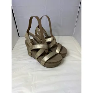 OTBT Women's Sandals Size 6.5 Pewter Brown Leather Platform Strappy &quot;Sail&quot;