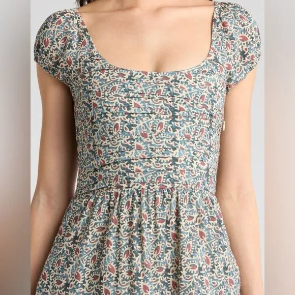 PAIGE Botanical Print Maxi Tiered Boho Green Rust Sleeveless Sundress Size 00