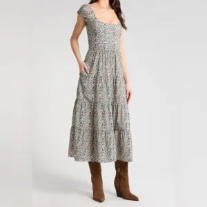 PAIGE Botanical Print Maxi Tiered Boho Green Rust Sleeveless Sundress Size 00