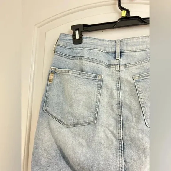PAIGE High Rise Distressed Denim Mini Skirt Y2K Western Coastal Cowgirl size 30