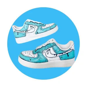 Painted Custom Air Force One Nike AF1 Stylish Cool Trending Teal Cartoon Comic