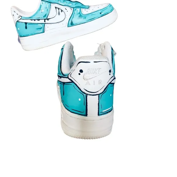 Painted Custom Air Force One Nike AF1 Stylish Cool Trending Teal Cartoon Comic