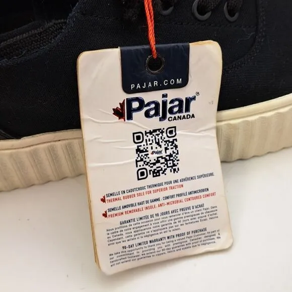 Pajar Canada Women’s Shoes Black Canvas Sneakers Lace-Up Size 10 White Cup Sole